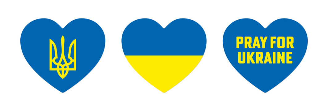 Pray for Ukraine I Stand with Ukraine Ukrainian flag Hearts Coat of Arms