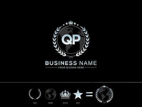Creative QP Letter logo, Vintage and Monogram qp Log Letter with Creative circle Leaf Globe Royal Crown and Star Design
