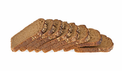 whole grain bread cut into pieces of rye isolated on white background