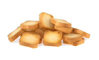 dried bread in small pieces, crackers isolated on white background