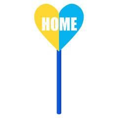 Blue and yellow heart lollipop with the flag of Ukraine. Ukrainian Russian war.