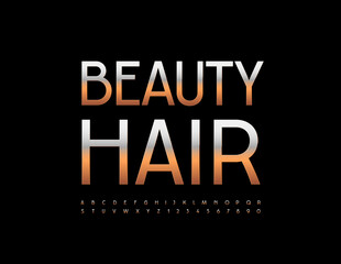 Vector stylish Logo Beauty Hair. Trendy Golden Font.  Artistic Alphabet Letters and Numbers