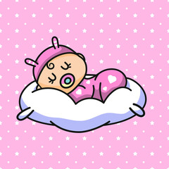 Cute Newborn Sleeping on Pillow Seamless Pattern