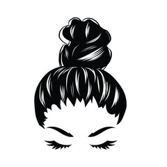 Hand-drawn girl with messy hairstyle - hair bun. Mom lifestyle clip art for prints