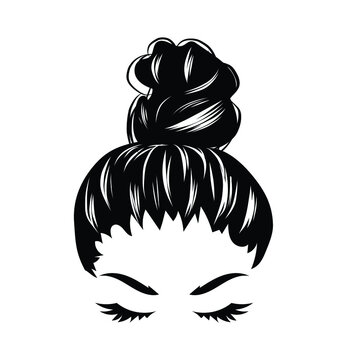recommend clip art: Hand-drawn girl with messy hairstyle - hair bun. Mom lifestyle clip art for prints