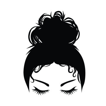 recommend clip art: Hand-drawn girl with messy curly hairstyle - hair bun. Mom lifestyle clip art for prints