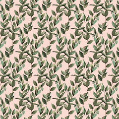 Watercolor seamless pattern with green leaves for textile wallpaper surface pattern