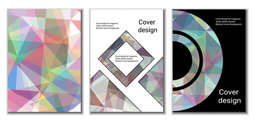 Cover design. Set of 3 covers. Imitation of crumpled paper. Unusual bright abstract background for magazine, book, splash, banner, vector. Imitation of crumpled paper