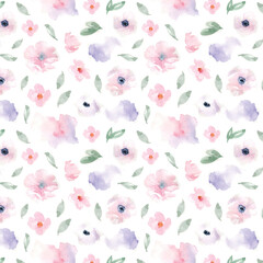 Watercolor simple flowers seamless pattern