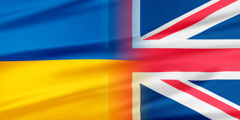 Flags of Ukraine and UK. 3d Rendering.