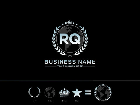 Initial RQ Logo, Monogram rq Letter Icon with Colorful circle Leaf Globe Royal Crown and Star Logo Image Vector
