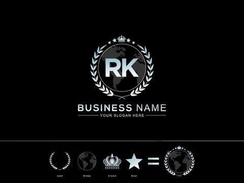 Initial RK Logo, Monogram rk Letter Icon with Colorful circle Leaf Globe Royal Crown and Star Logo Image Vector