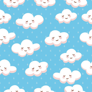 Cute Clouds Seamless Vector Pattern.