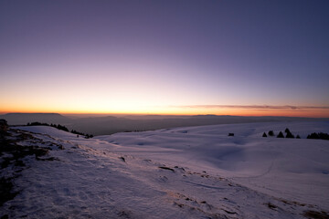 View from top of mountain on sunset in France, Semnoz