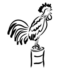 loudly crowing rooster standing on a stump, black outline © YuliaRafael Nazaryan