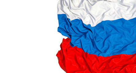 russian flag on white, waves and wrinkles.