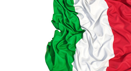 Italian flag isolated on white, drapery.