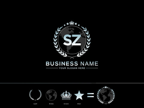 Creative SZ s z Vector Icon Letter Logo, sz Letter with circle Leaf Globe Royal Crown and Star Logo Image For all kind of use