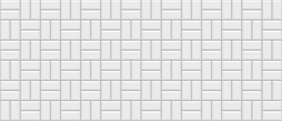 Tile subway wall. Seamless brick metro background. White kitchen backsplash. Ceramic pattern. Apron faience print. Cement texture. Retro rectangle brickwall. Vintage stone surface. Vector illustration