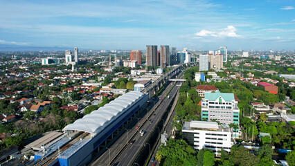 Aerial view of Jakarta LRT train trial run for phase 1 from Pancoran. Jakarta, Indonesia, March 2...