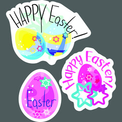 A set of stickers. Easter drawing. Easter eggs. For the feast of the Christian and Catholic Resurrection. Church traditions. Bright colors.