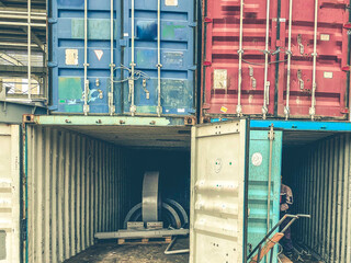 warehouse for building materials. multi-colored containers for materials, mini-warehouses made of plastic. inside container metal building material