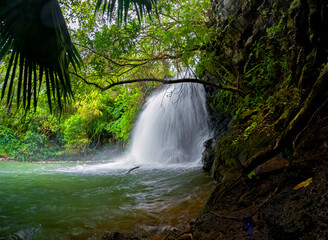 View of a hidden waterfall located in Mauritius	