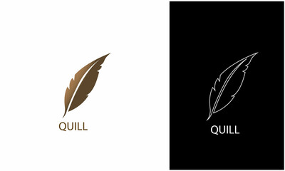 Feather logo design concept isolated on white and black background. Gold Feather Logo Design.
