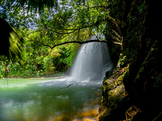 Long exposure view of a hidden waterfall located in Mauritius	
