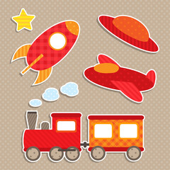 Set of cute vector colorful transport stickers