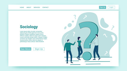 Sociology.People ask and answer questions.A sociological survey.An illustration in the style of a green landing page.