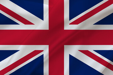 Great Britain flag on waving silk background.