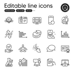 Set of Education outline icons. Contains icons as Teamwork, Brush and Horizontal chart elements. Cyber attack, Certificate, Dollar rate web signs. Start business, Recovery phone. Vector