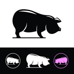 Pork head circle silhouette pig on white and black background Vector illustration