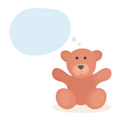 Thinking bear. Cute toy teddy bear with speech bubble. Drawing illustration in cartoon style. Part of set.