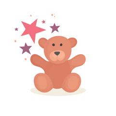 Bear. Cute sitting toy teddy bear. Drawing illustration in cartoon style. Part of set.
