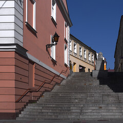 Street with stairs, historic district of the city of w Europe ...