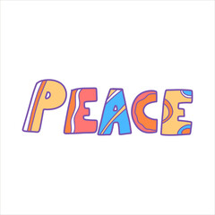 Hippie-style PEACE vector lettering, multicolored lettering, symbol, signs, PEACE text