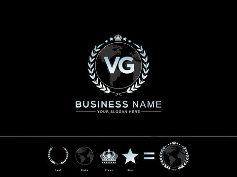 Abstract VG Logo Image, Premium letter vg logo design Simple circle Leaf Globe Royal Crown and Star Logo Icon vector stock