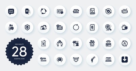 Set of Technology icons, such as Online accounting, Search statistics and Report flat icons. Swipe up, Contactless payment, Brand ambassador web elements. 360 degrees, Home insurance. Vector