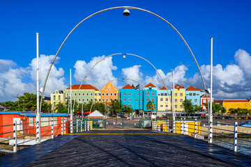 A view of the Queen Emma Bridge, a distinctive pontoon bridge in central Curacao