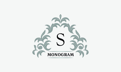 Monogram S. Luxurious floral logo with calligraphic elegant ornament lines. Business sign, identity for restaurant, boutique, cafe, hotel, heraldic, fashion and other vector illustrations