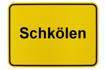 Illustration eines Ortsschildes der Stadt Schkölen