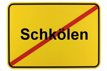 Illustration eines Ortsschildes der Stadt Schkölen