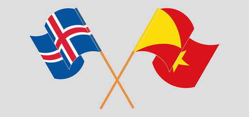 Crossed and waving flags of Iceland and Tigray