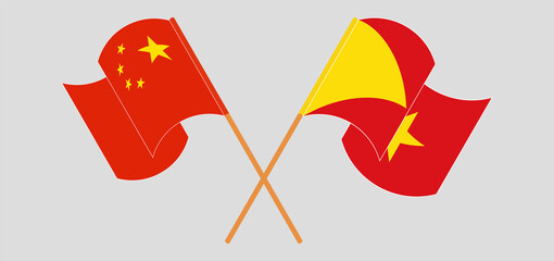 Crossed and waving flags of China and Tigray
