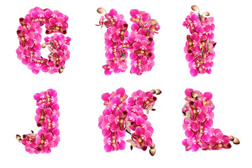 Alphabet letters decorated with pink orchid flowers