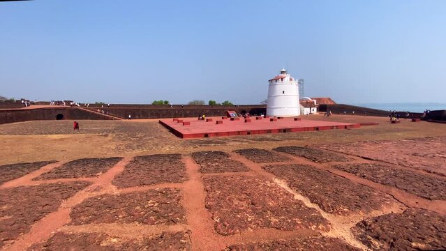 Aguada Fort,North Goa india February 21 2022.- Seventeenth-century Portuguese fort standing in Goa, India, on Sinquerim Beach