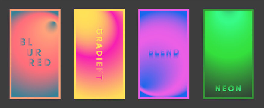 Abstract Spring Vertical Stories, Bright Gradient Cover Template Design Set For Poster, Social Media Post, Stories Banner. Cyberpunk Hi Tech Gradient Post. Vector Blurred Futuristic Color Set.
