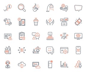 Business icons set. Included icon as Accounting checklist, Technical algorithm and Diagram graph web elements. Takeaway, Jazz, Correct answer icons. Pet shampoo, Refrigerator. Vector